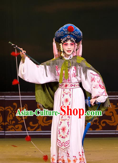 Chinese Beijing Opera Young Female Apparels Lian Jinfeng Costumes and Headdress Traditional Peking Opera Actress Dress Fisher Maiden Garment