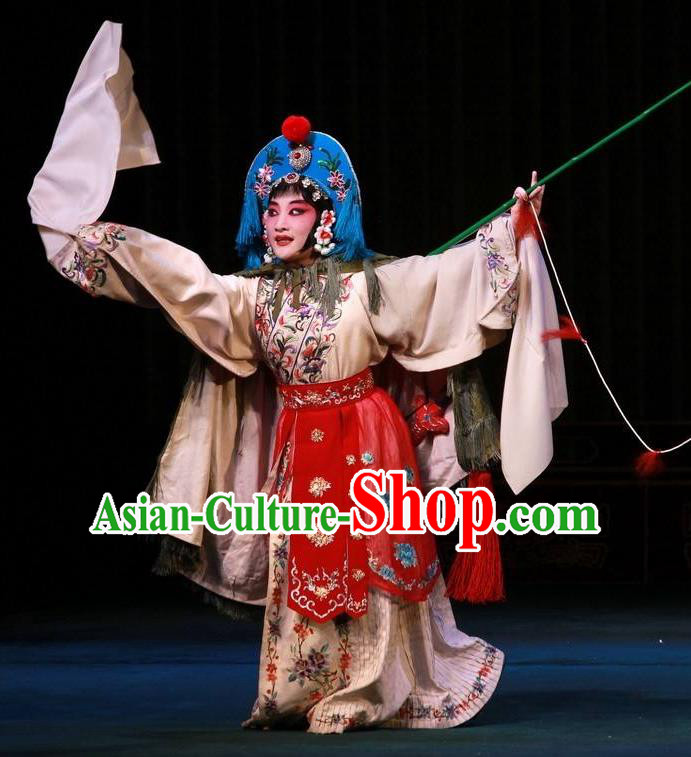 Chinese Beijing Opera Hua Tan Apparels Lian Jinfeng Costumes and Headdress Traditional Peking Opera Young Female Dress Fisher Maiden Garment