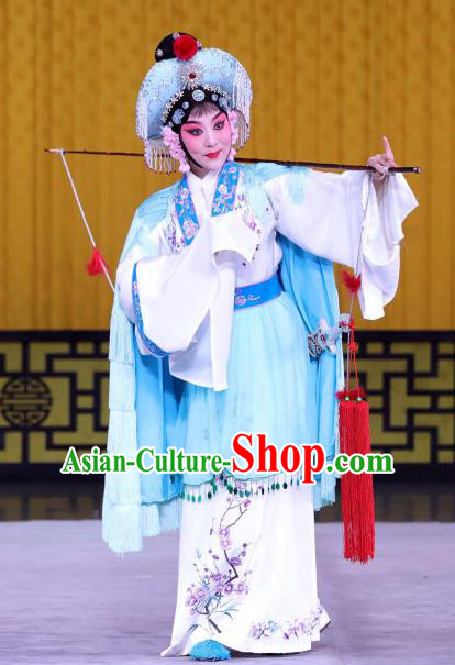 Chinese Beijing Opera Country Woman Apparels Lian Jinfeng Costumes and Headdress Traditional Peking Opera Fisher Maiden Dress Garment