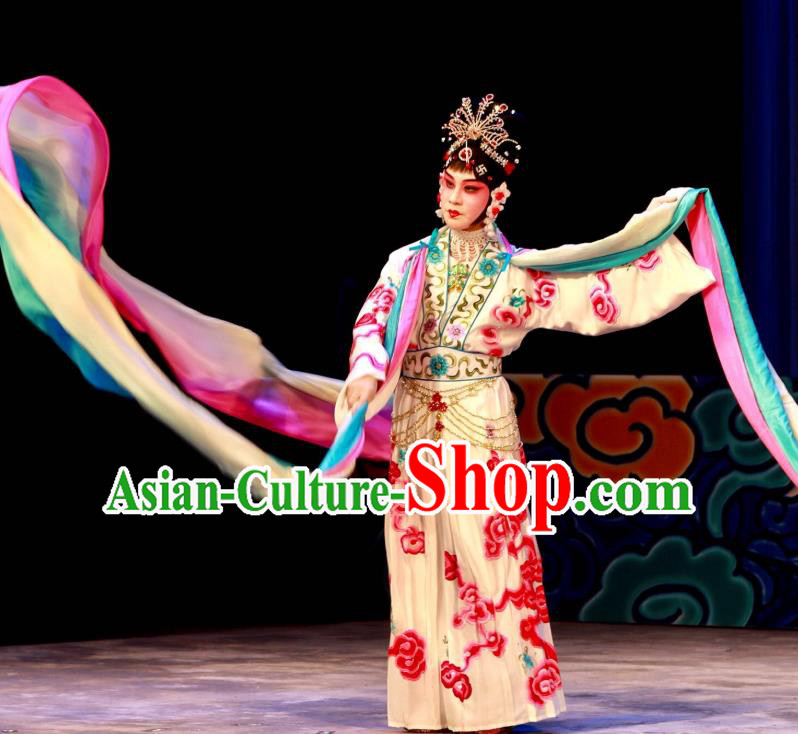 Chinese Beijing Opera Young Female Apparels Costumes and Headdress Petal Sprinkles From Heaven Traditional Peking Opera Hua Tan Dress Goddess Garment