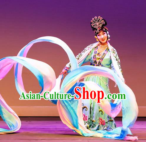 Chinese Beijing Opera Actress Apparels Goddess Costumes and Headdress Petal Sprinkles From Heaven Traditional Peking Opera Hua Tan Dress Diva Garment