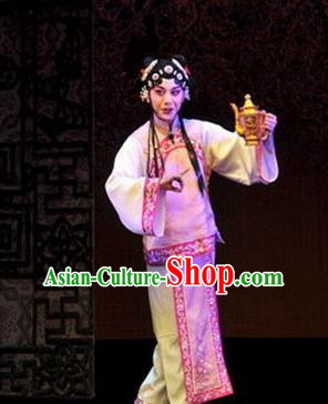 Chinese Beijing Opera Young Lady Apparels Yue Zhao Sai Bei Costumes and Headdress Traditional Peking Opera Xiaodan Dress Maidservant Garment