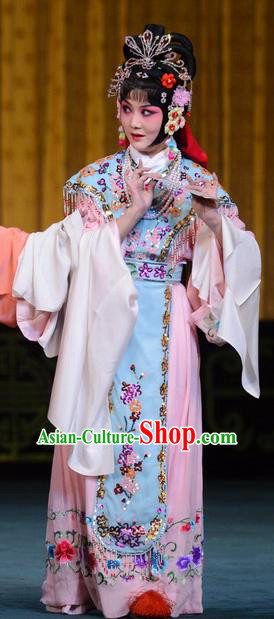 Chinese Beijing Opera Servant Girl Apparels Hongniang Costumes and Headpieces Traditional Peking Opera Xiaodan Dress Young Beauty Garment