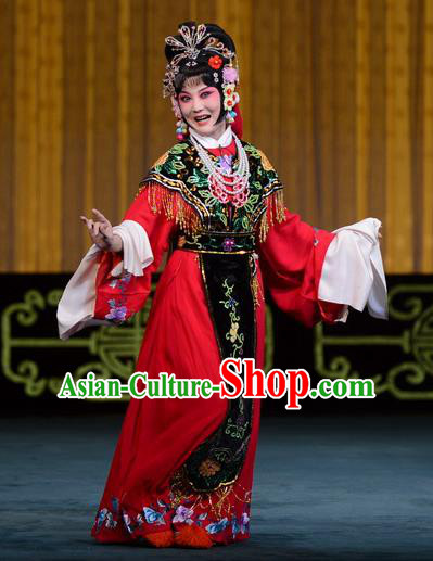 Chinese Beijing Opera Young Female Apparels Hongniang Costumes and Headpieces Traditional Peking Opera Hua Tan Dress Actress Red Garment