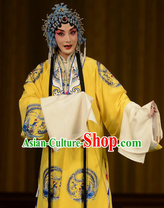 Chinese Beijing Opera Princess Nanning Apparels Zhan Jing Tang Costumes and Headpieces Traditional Peking Opera Hua Tan Yellow Dress Garment