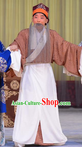 Hong Yang Dong Chinese Peking Opera Old Gentleman Garment Costumes and Headwear Beijing Opera Laosheng Apparels Elderly Male Yang Yanzhao Clothing