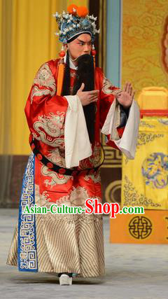 He Hou Ma Dian Chinese Peking Opera Elderly Male Garment Costumes and Headwear Beijing Opera Laosheng Apparels Emperor Zhao Guangyi Clothing