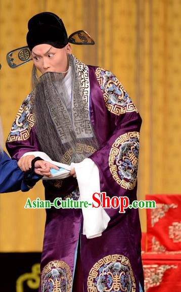 Hong Yang Dong Chinese Peking Opera Elderly Male Garment Costumes and Headwear Beijing Opera Laosheng Apparels Landlord Yang Yanzhao Clothing