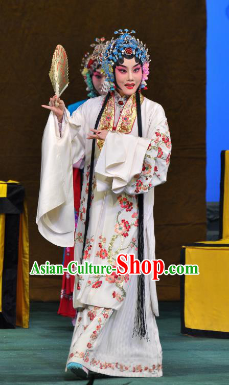 Chinese Beijing Opera Hua Tan Apparels Su Xiaomei Costumes and Headpieces Traditional Peking Opera Young Female White Dress Actress Garment