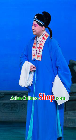 Su Xiaomei Chinese Peking Opera Xiaosheng Garment Costumes and Headwear Beijing Opera Niche Qin Guan Apparels Scholar Blue Clothing