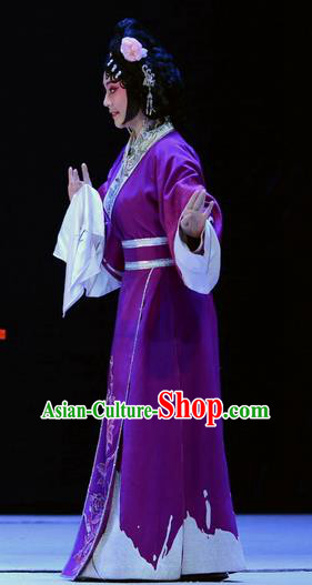 Chinese Beijing Opera Young Lady Apparels Su Qin Costumes and Headpieces Traditional Peking Opera Maidservant Purple Dress Garment