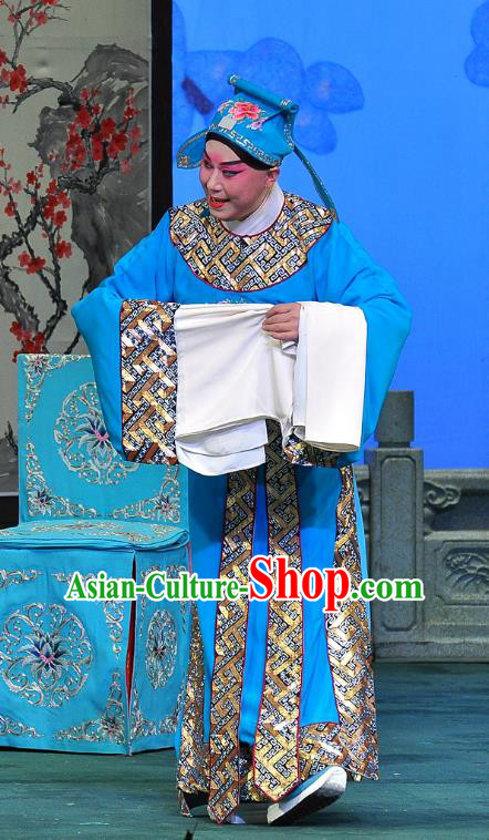 Su Xiaomei Chinese Peking Opera Scholar Garment Costumes and Headwear Beijing Opera Niche Apparels Young Man Blue Clothing