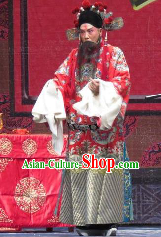 Qin Xianglian Chinese Ping Opera Elderly Male Chen Shimei Garment Costumes and Headwear Pingju Opera Minister Apparels Clothing