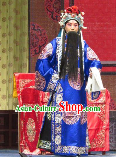 Qin Xianglian Chinese Ping Opera Old Male Chen Shimei Garment Costumes and Headwear Pingju Opera Minister Apparels Official Clothing