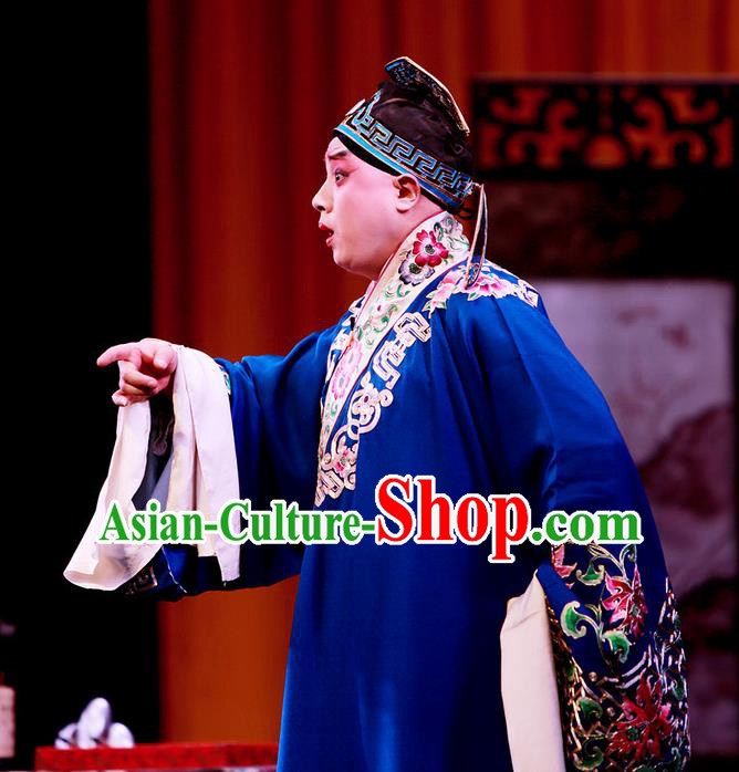Shi Wen Hui Chinese Peking Opera Gifted Youth Garment Costumes and Headwear Beijing Opera Xiaosheng Apparels Scholar Xie Ying Clothing
