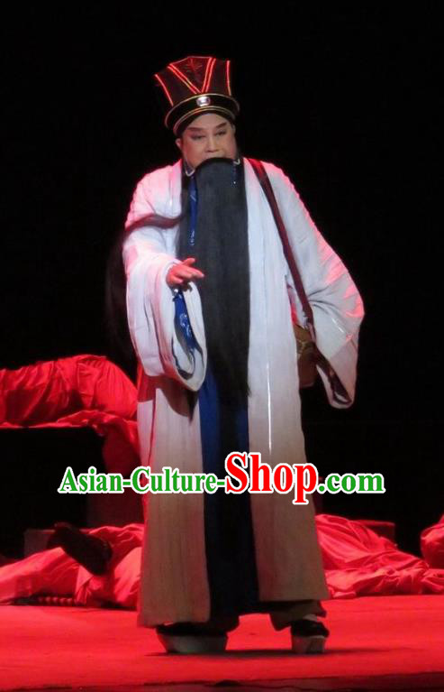 Saving Orphan Chinese Ping Opera Elderly Male Garment Costumes and Headwear Pingju Opera Laosheng Cheng Ying Apparels Clothing