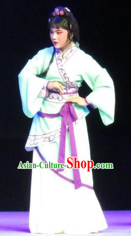Chinese Ping Opera Xiaodan Apparels Costumes and Headdress Traditional Pingju Opera Saving Orphan Young Lady Green Dress Garment
