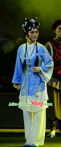 Chinese Beijing Opera Village Girl Apparels Jing Hai Hun Costumes and Headpieces Traditional Peking Opera Country Woman Dress Xiaodan Garment