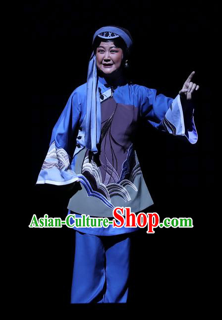 Chinese Beijing Opera Elderly Female Apparels Jing Hai Hun Costumes and Headpieces Traditional Peking Opera Fisher Woman Dress Garment