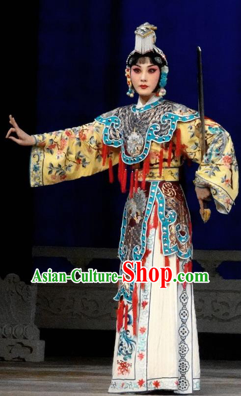 Chinese Beijing Opera Swordswoman Yu Ji Apparels Xiang Yu Costumes and Headpieces Traditional Peking Opera Martial Female Dress Garment
