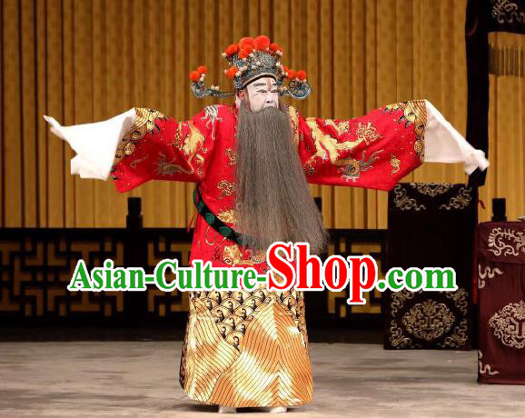 Yi Zhan Cheng Gong Chinese Peking Opera Chancellor Cao Cao Garment Costumes and Headwear Beijing Opera Elderly Male Apparels Prime Minister Clothing