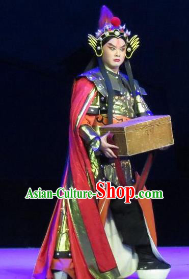 Saving Orphan Chinese Ping Opera General Armor Garment Costumes and Helmet Pingju Opera Wusheng Han Jue Apparels Clothing