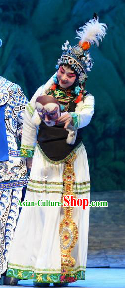 Chinese Beijing Opera Young Girl Apparels Zhao Tuo Costumes and Headpieces Traditional Peking Opera Diva White Dress Actress Garment