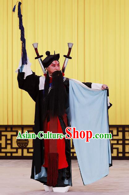 Qi Xiong Ju Yi Chinese Peking Opera Martial Male Garment Costumes and Headwear Beijing Opera Wusheng Apparels Takefu Zhu Quan Clothing