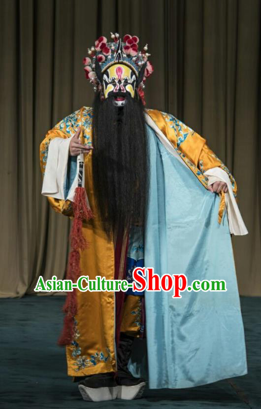 San Dao Ling Chinese Peking Opera Elderly Male Garment Costumes and Headwear Beijing Opera Takefu Apparels Swordsman Yang Xiu Clothing