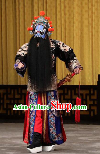 Xing Han Tu Chinese Peking Opera Martial Male Garment Costumes and Headwear Beijing Opera Bodyguard Apparels Wusheng Clothing