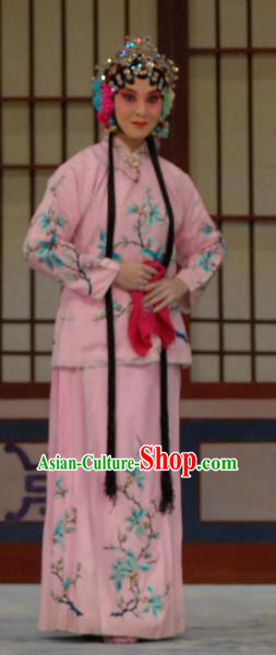 Chinese Beijing Opera Liu Lanzhi Young Girl Apparels Costumes and Headpieces Traditional Peking Opera Xiaodan Pink Dress Garment