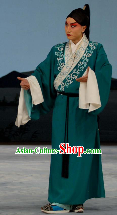 Liu Lanzhi Chinese Peking Opera Distress Male Garment Costumes and Headwear Beijing Opera Young Man Apparels Xiaosheng Jiao Zhongqing Clothing