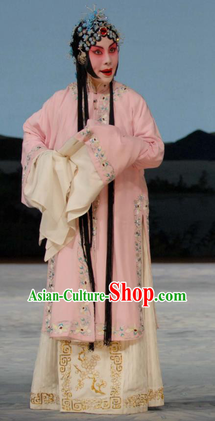 Chinese Beijing Opera Distress Maiden Liu Lanzhi Apparels Costumes and Headpieces Traditional Peking Opera Tsing Yi Young Female Pink Dress Garment