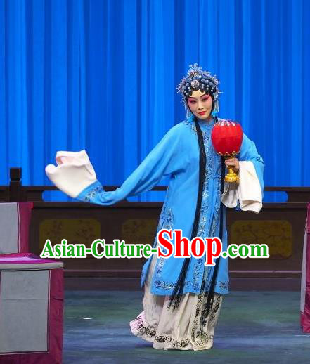 Chinese Beijing Opera Tsing Yi Liu Lanzhi Apparels Costumes and Headpieces Traditional Peking Opera Young Female Blue Dress Distress Maiden Garment
