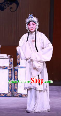 Chinese Beijing Opera Distress Maiden Apparels Hong Mu Ma Chou Costumes and Headpieces Traditional Peking Opera Tsing Yi White Dress Young Female Garment