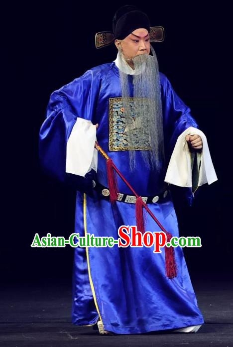 Return to the Han Dynasty Chinese Peking Opera Elderly Male Garment Costumes and Headwear Beijing Opera Jing Role Apparels Envoy Official Clothing