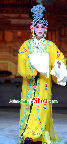 Chinese Beijing Opera Actress Ma Xiuying Apparels Empress With Great Feet Costumes and Headpieces Traditional Peking Opera Queen Ma Yellow Dress Garment