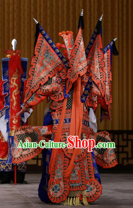 Dingjun Mount Chinese Peking Opera General Huang Zhong Armor Suits Garment Costumes and Headwear Beijing Opera Apparels Clothing Kao With Flags
