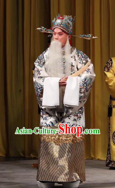 Xing Han Tu Chinese Peking Opera Old Man Garment Costumes and Headwear Beijing Opera Elderly Male Apparels Official Clothing