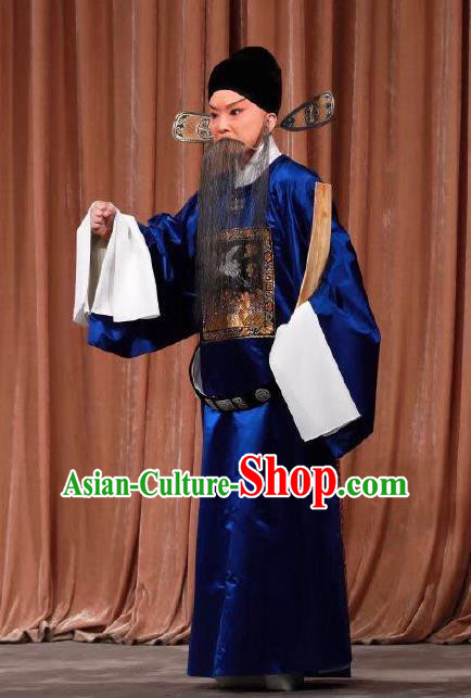 Xing Han Tu Chinese Peking Opera Old Official Zhang Cang Garment Costumes and Headwear Beijing Opera Laosheng Apparels Elderly Male Clothing