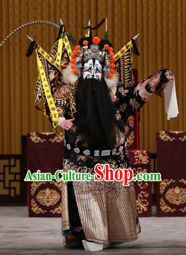 Dingjun Mount Chinese Peking Opera General Kao with Flags Garment Costumes and Headwear Beijing Opera Apparels Martial Male Armor Clothing