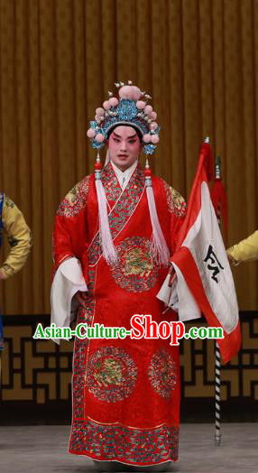 Dingjun Mount Chinese Peking Opera Young Male Garment Costumes and Headwear Beijing Opera General Zhou Yu Apparels Military Counsellor Clothing