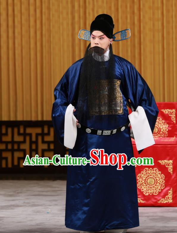 Zhan Wan Cheng Chinese Peking Opera Official Jia Xu Garment Costumes and Headwear Beijing Opera Laosheng Apparels Clothing