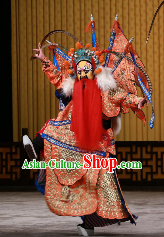 Zhan Wan Cheng Chinese Peking Opera Martial Male Kao Garment Costumes and Headwear Beijing Opera Apparels General Wei Dian Armor Clothing with Flags