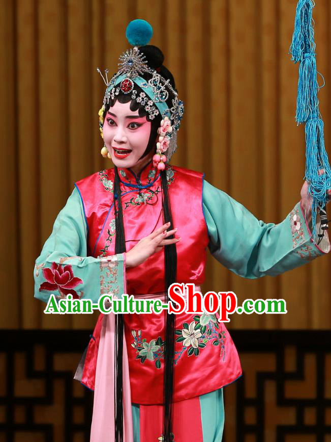 Chinese Beijing Opera Maidservant Girl Apparels Da Gua Yuan Costumes and Headpieces Traditional Peking Opera Young Lady Dress Xiaodan Garment