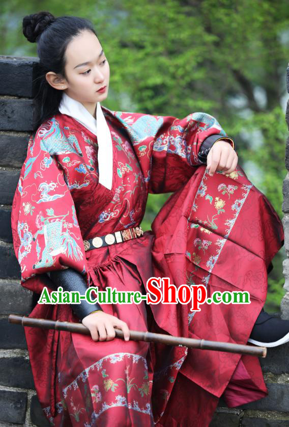 Chinese Traditional Ming Dynasty Female Swordsman Historical Costumes Ancient Blades Hanfu Imperial Guard Kylin Clothing for Women