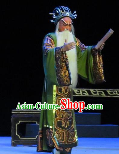 Saving Orphan Chinese Ping Opera Elderly Official Garment Costumes and Headwear Pingju Opera Old Man Apparels Minister Clothing