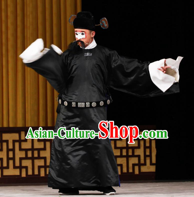 Ming Mo Yi Hen Chinese Peking Opera Chou Garment Costumes and Headwear Beijing Opera Official Black Apparels Magistrate Clothing