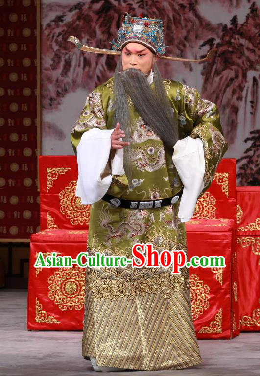San Ji Zhang Chinese Peking Opera Laosheng Garment Costumes and Headwear Beijing Opera Elderly Male Apparels Chancellor Wang Yun Clothing