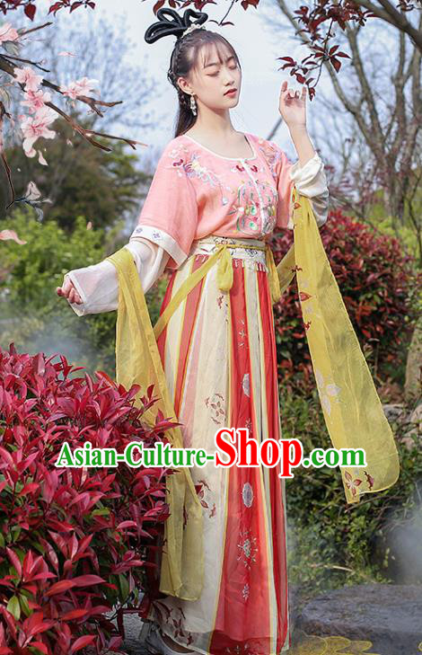 Chinese Traditional Tang Dynasty Young Lady Hanfu Dress Ancient Royal Princess Apparels Goddess Historical Costumes Complete Set
